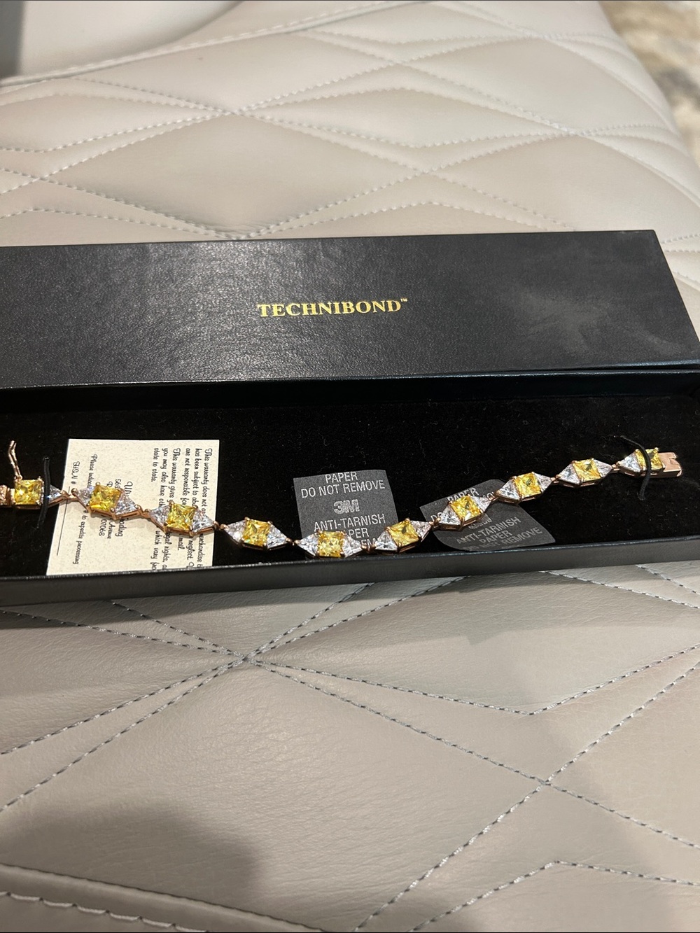 Technibond Yellow and Silver Crystal Link Bracelet. Size 8